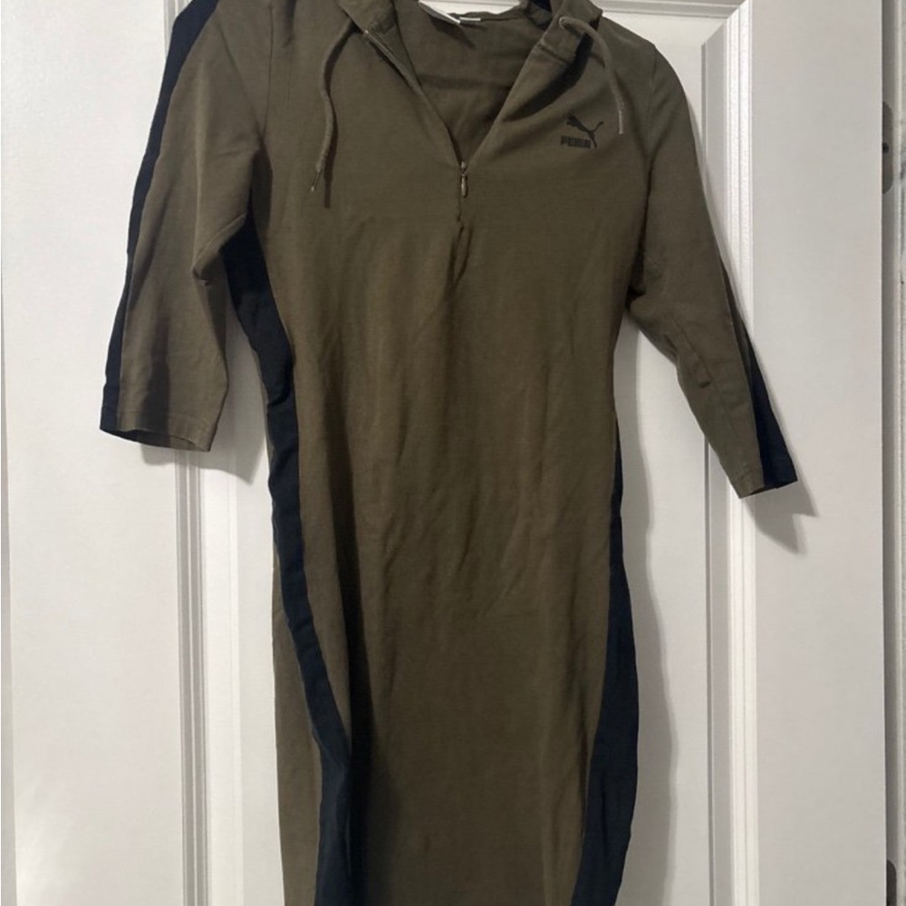 Puma Olive Green and Black Hooded Mini Dress